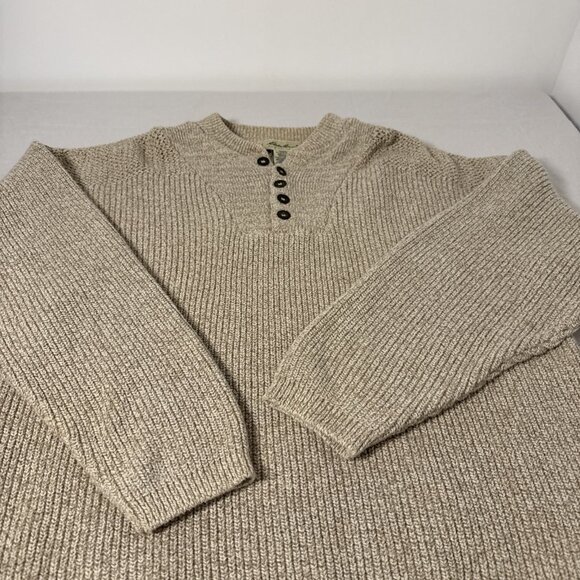 1990s Vintage Eddie Bauer Henley Mens MEDIUM Pullover Sweater Made In USA - Picture 2 of 10